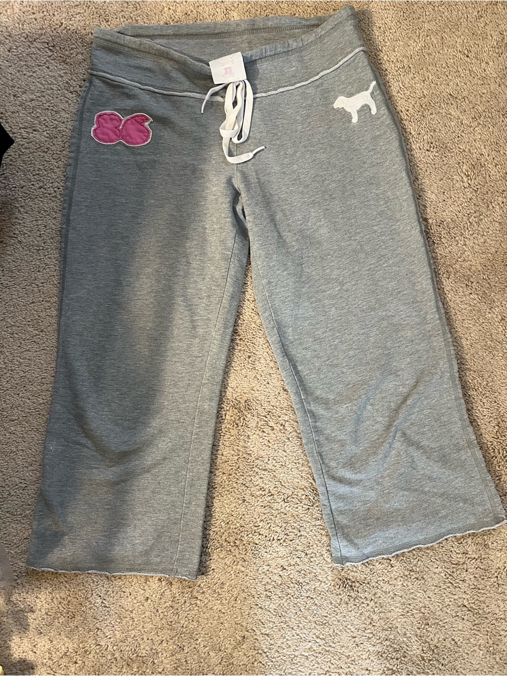 PINK Victoria's Secret Gray Sweatpants with Pink 86 white dog embroidery Y2K XS